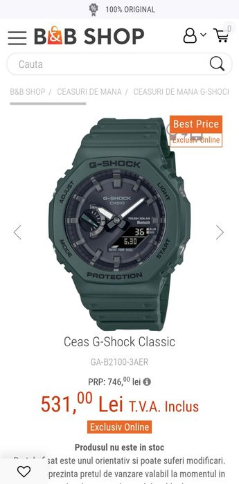 Casio G-Shock GA-B2100-3AER; ORIGINAL, acte, sigilat.