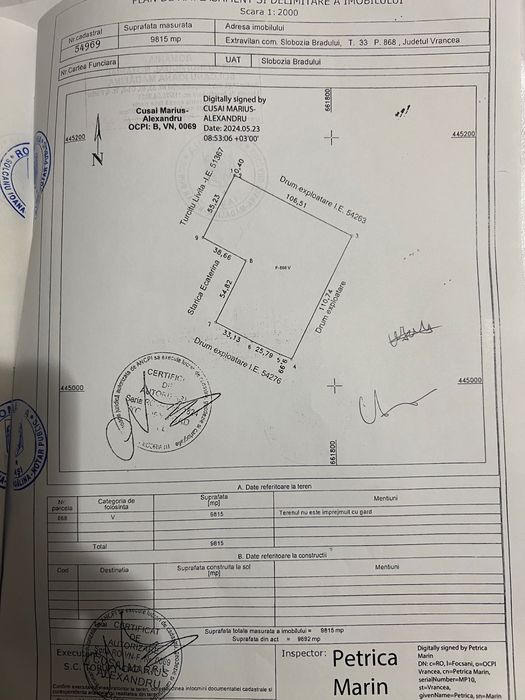 Vând teren Slobozia Bradului