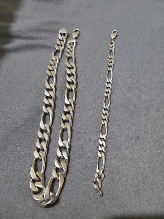 Set Lant argint masiv 925+ bratara barbateasca  , gramaj total 175,29
