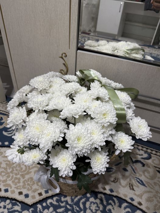 Хризантема в корзине свежая по доступной цене