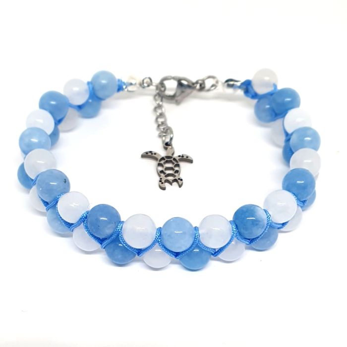 Brățară Shambala jad alb si acvamarin