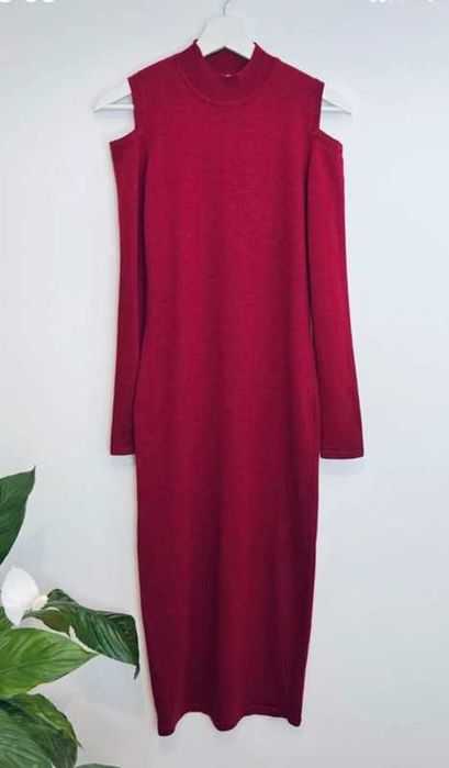 Rochie lână merinos, S, roșu burgund/visiniu