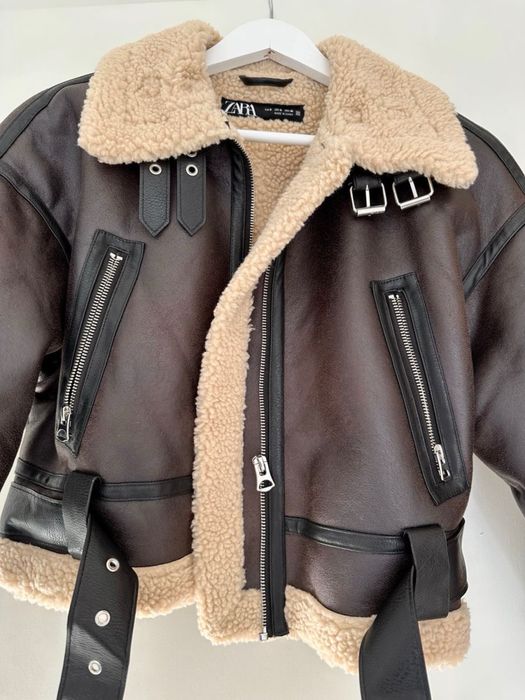 Кафяво кожено яке с овча кожа ZARA