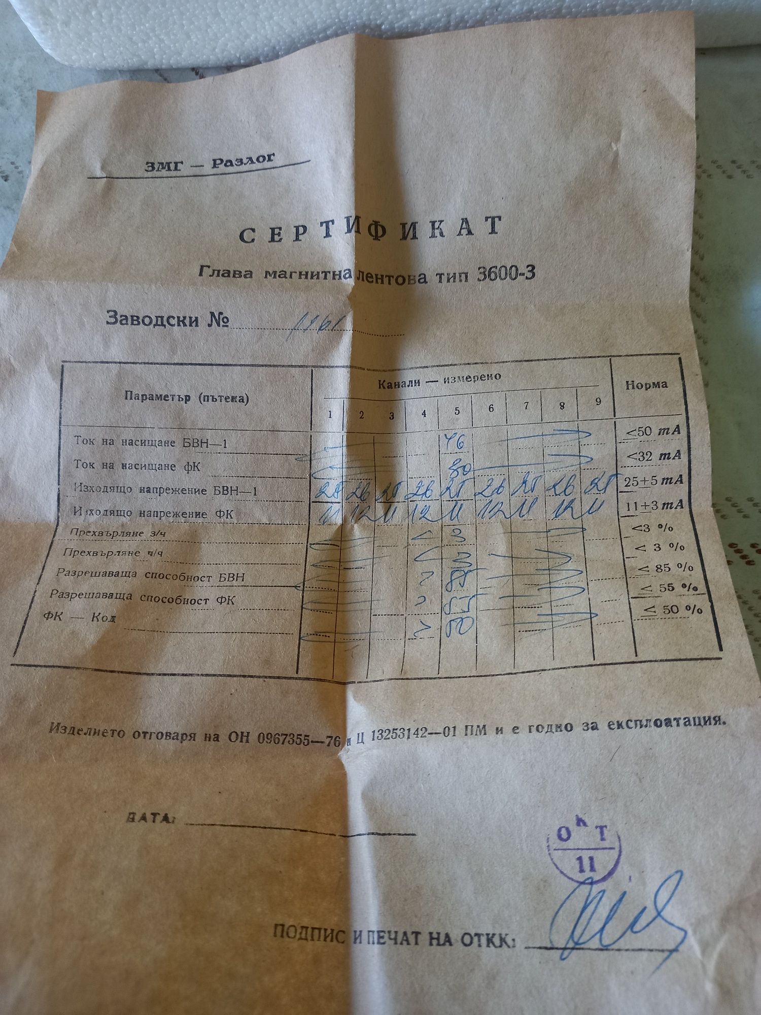 Магнитна лентова глава ИЗОТ тип 3600 -3.