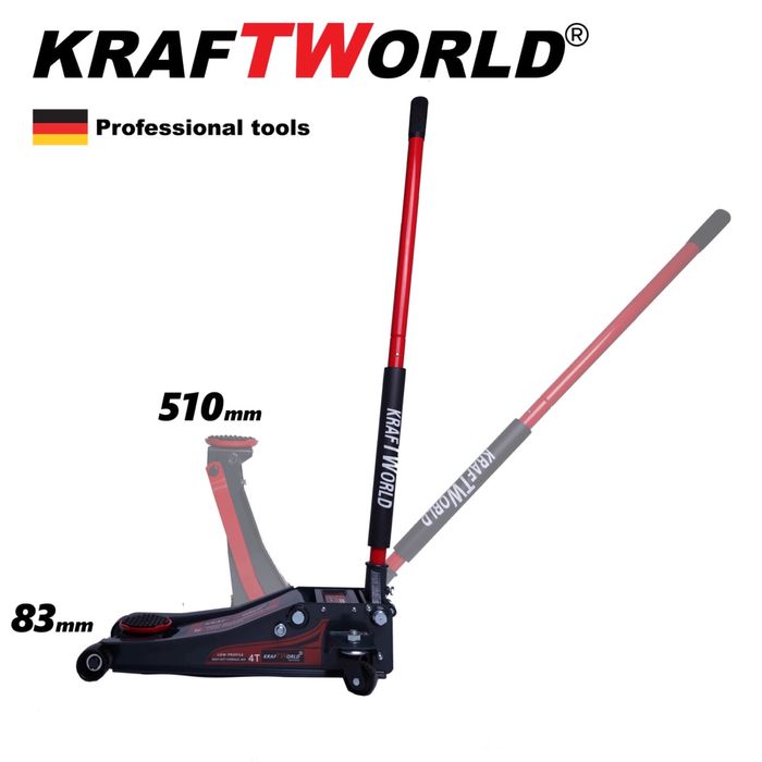 Немски нископрофилен крик KraftWorld 4 тона с две помпи Професионален