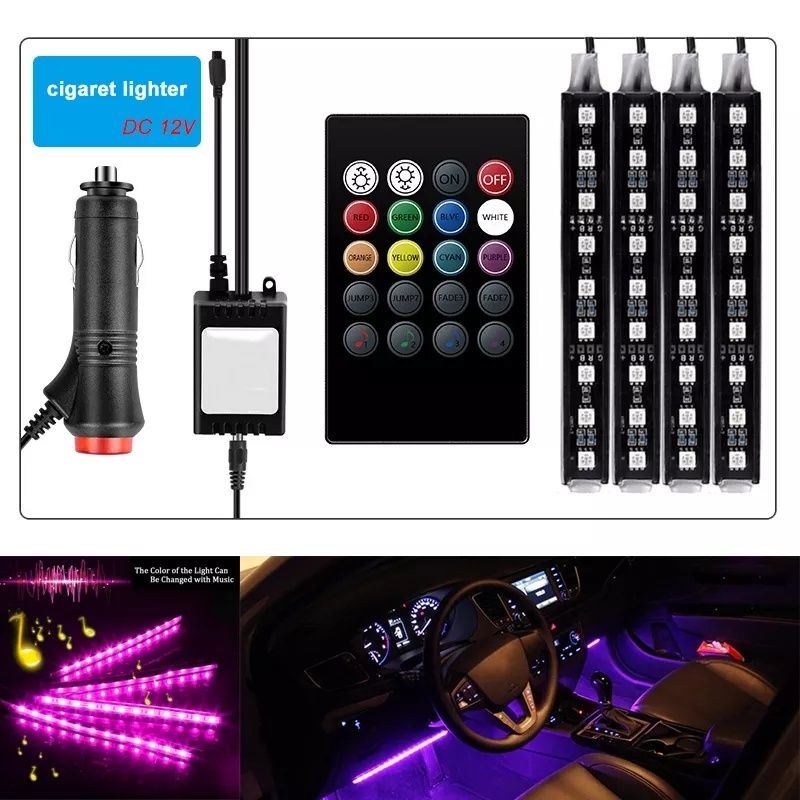 Kit Banda Led Rgb Interior Auto Lumini picioare 36 led/Set Telecomanda