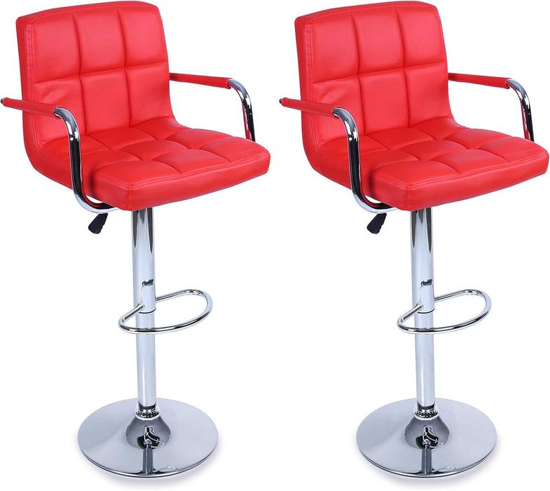 Бар стол 2 броя комплект кожа червен цвят от 300 лева на 250 лева