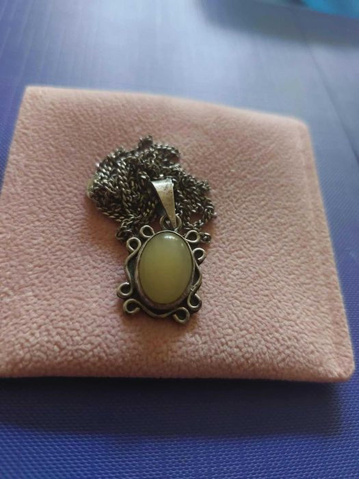 Lant vintage argint cu pandativ piatra serpentine