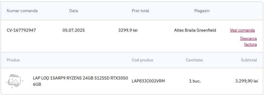 Vand Laptop Lenovo LOQ 15ARP9