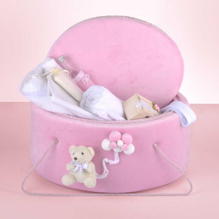 Set Complet Trusou Botez Cutie Catifea Roz