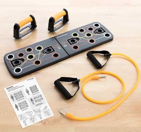 Placa fitness, pliabila, cu benzi de rezistenta, ABS, Multicolor