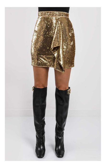 Къса златна пола Twinset от пайети, размер М,брандирана, нова с етике