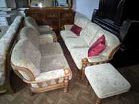 Set canapele 3+2+1+taburet -lemn masiv si catifea