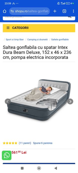 Pat gonflabil Plush king size cu tetiera si pompa electrica inclusa