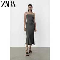 Зелена сатенена рокля Зара M/L Zara миди дължина, нова с етикет