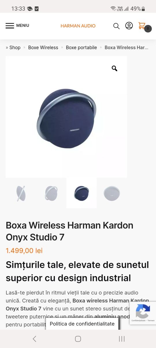 Boxa portabila HARMAN KARDON Onyx Studio Bluetooth, 50W noua garantie