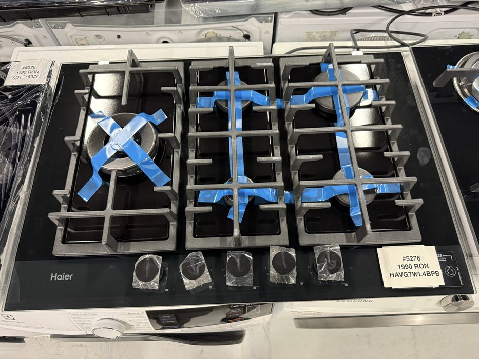 Plită încorporabilă pe gaz tip Gas‑on‑Glass Haier HAVG7WL4BPB