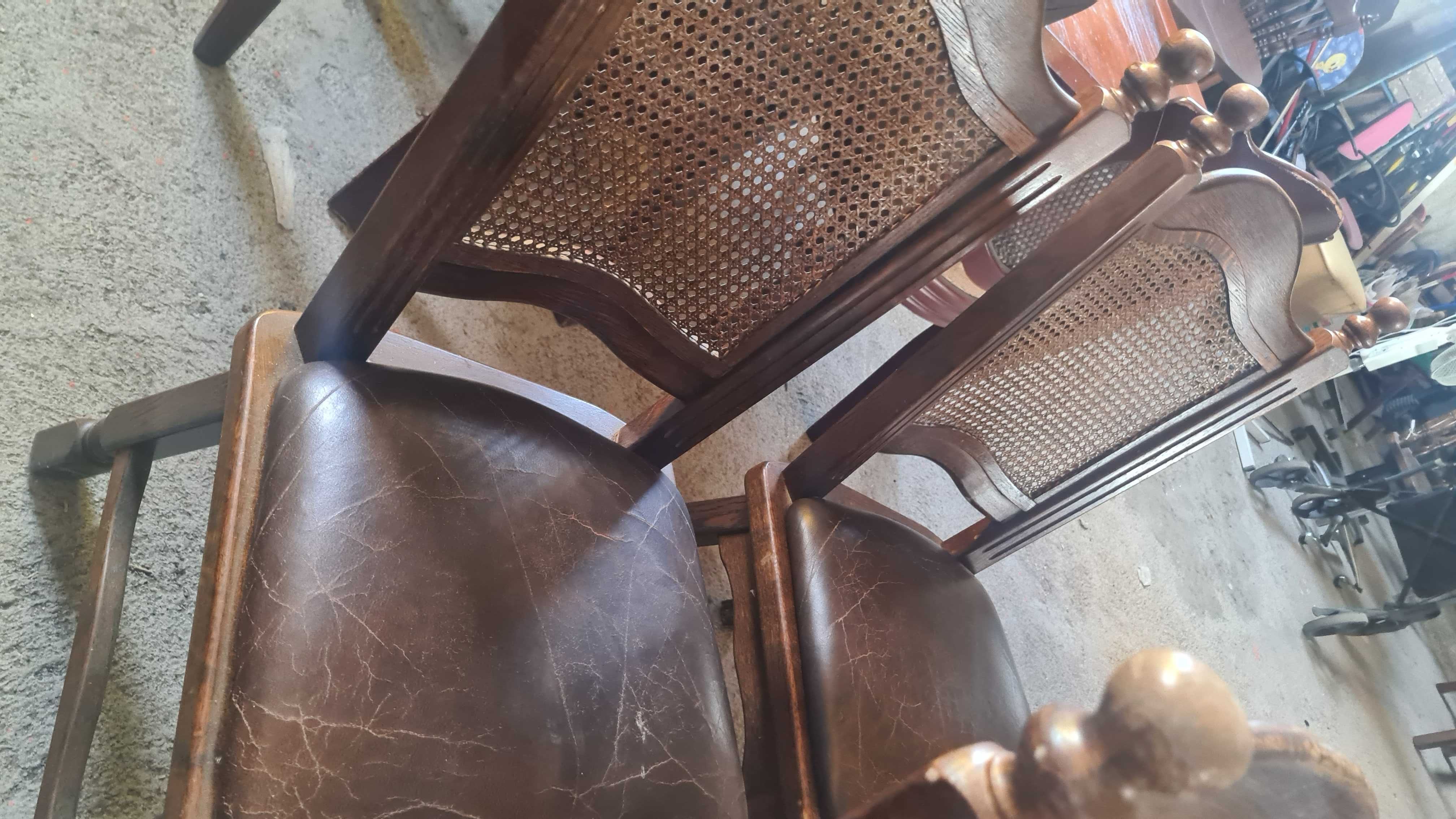 Масивни столове с ратан и кожена дамаска внос от Европа
