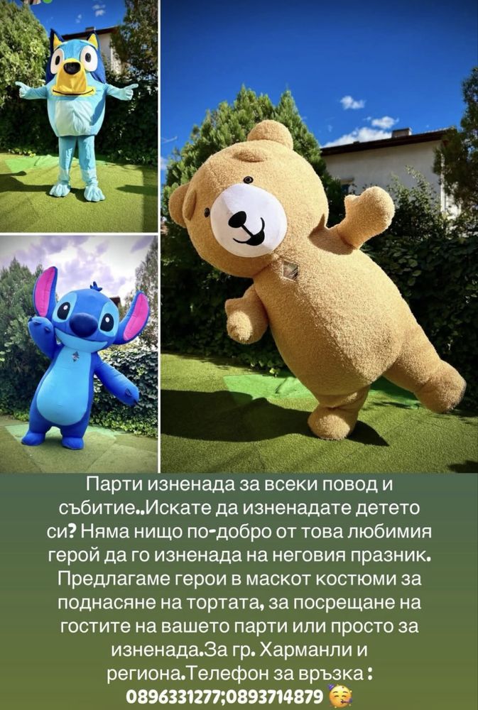 Парти Изненада със Стич,Блуи,Мечето Тед за гр.Харманли и региона