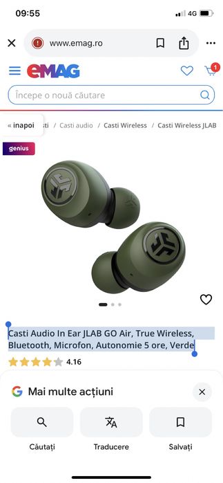 Casti  audio in Ear JLAB GO Air, true Wireless,bluetooth,microfon,Noi