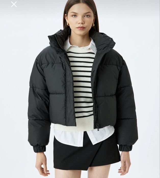 Koton дамско зимно черно късо яке с качулка