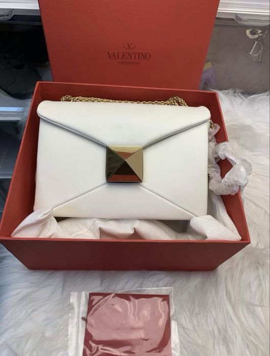 Чисто нова бяла чанта, естествена италианска кожа