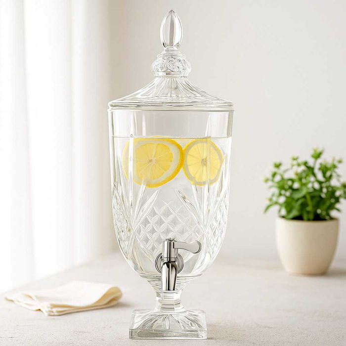 Луксозен стъклен диспенсър за сок и напитки 3L с капак и кранче