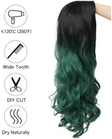 Нова Естествено изглеждаща дълга вълниста перука в черно и зелено коса