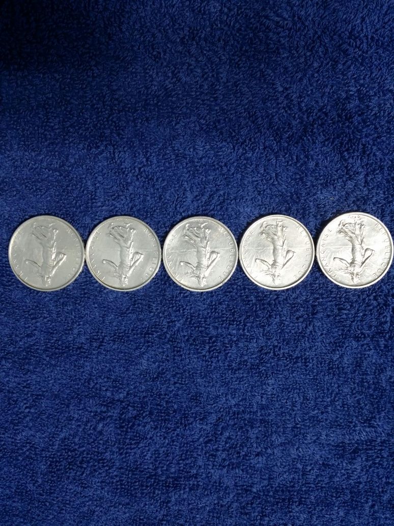 Lot 5 monede argint 5 francs anii 1960-1964 necirculate tip liberty