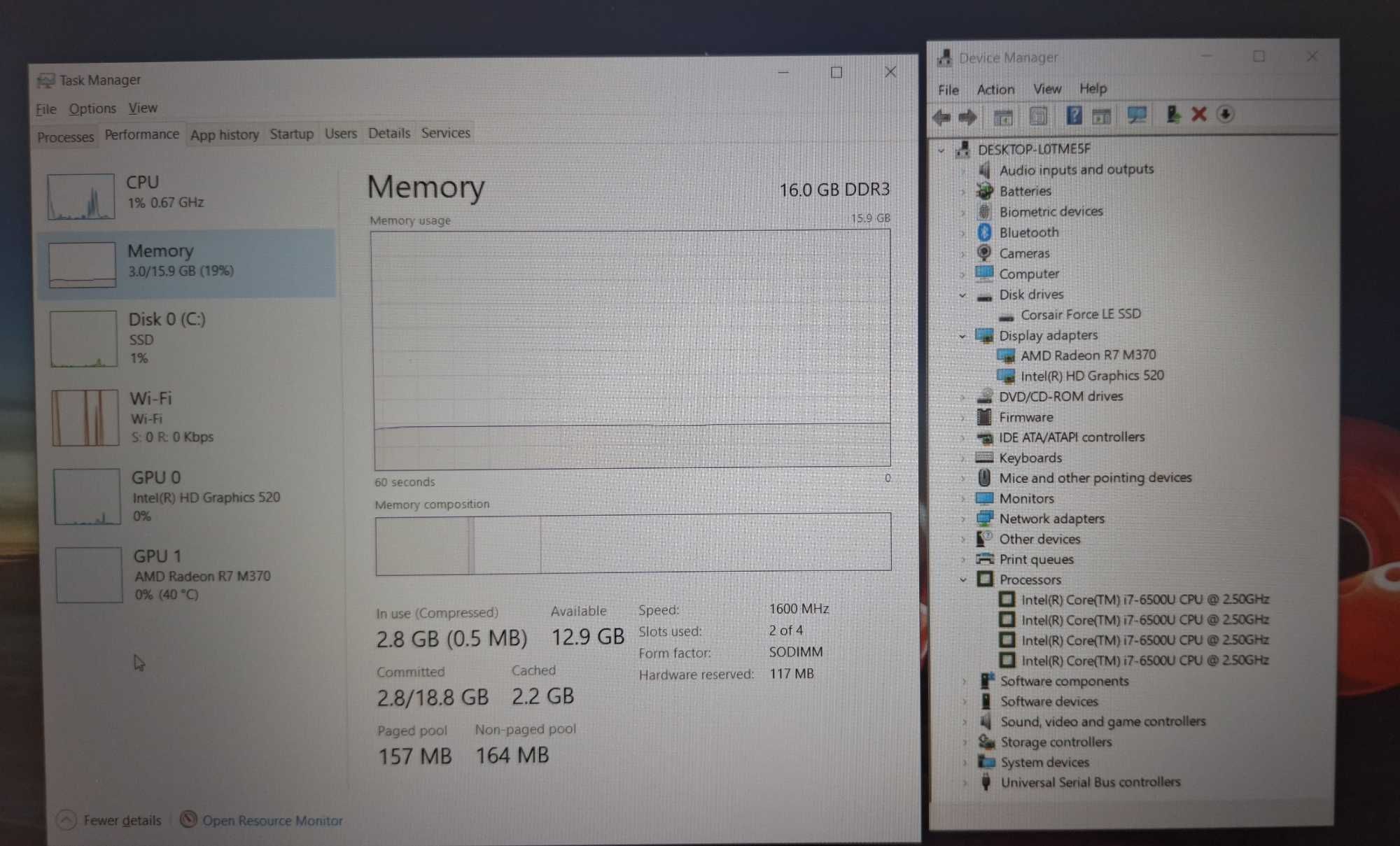 15.6' IPS Lenovo ThinkPad E560 Core i7-6500U/AMD R7 M370 2GB/16GB/256G