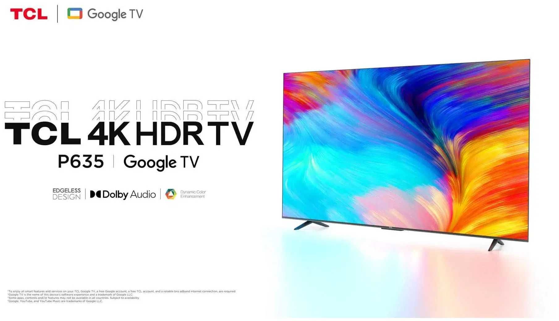 Телевизор TCL 43/50/55/65/75 4K Ultra HD, черный, СМАРТ ТВ, Google TV.