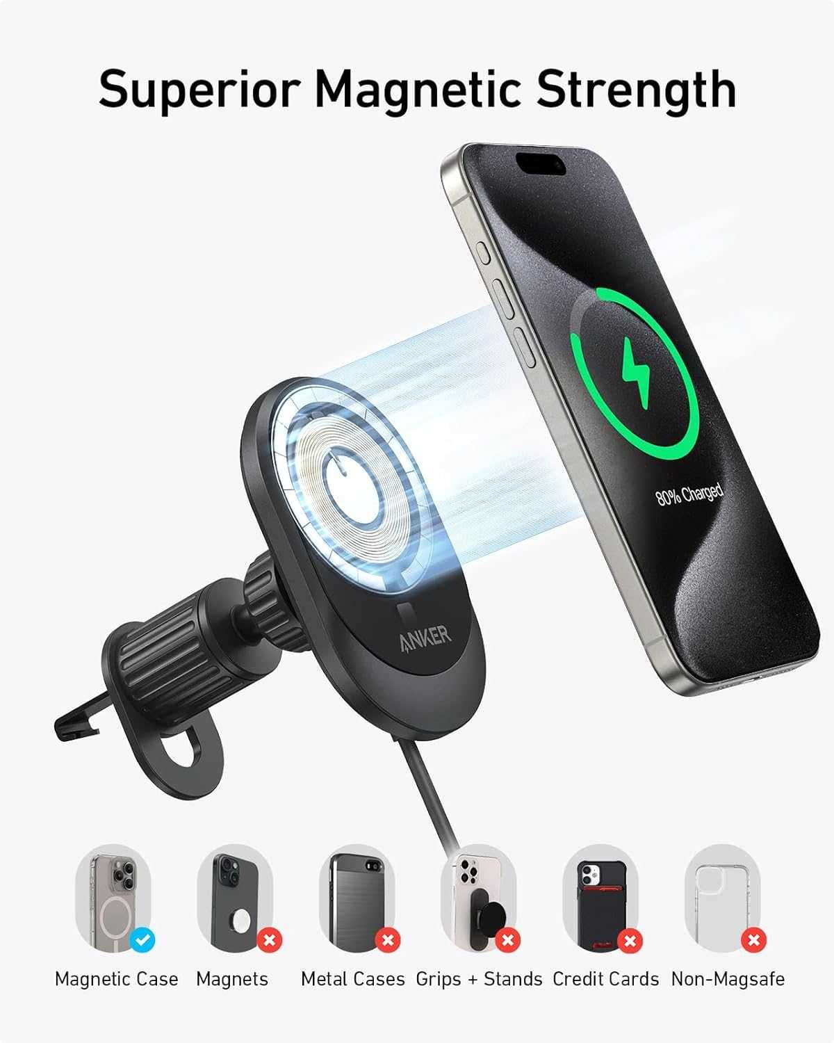 Anker MagGo 15W Qi2 MagSafe стойка с безжичен пад