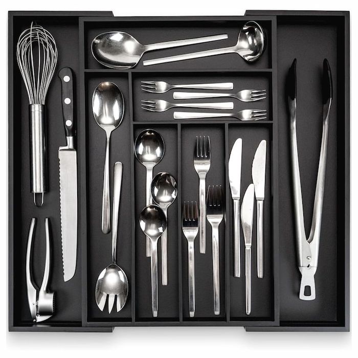 Organizator sertar XL extensibil din bambus negru, tacamuri