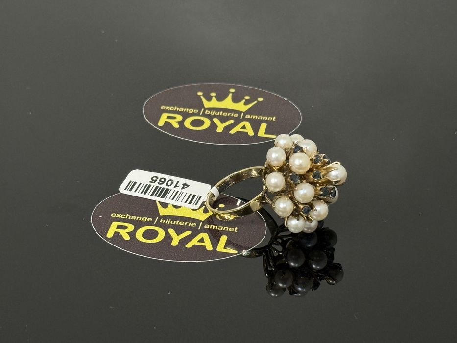 Bijuteria ROYAL : Inel AUR 9K Perle si Cristale / 8.35 GR