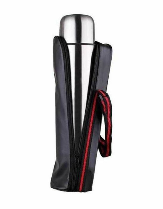 Термос с кнопкой - клапаном, 1 л,+ 1 кружка, хром.