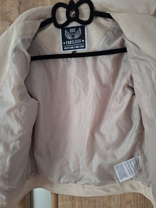 Geaca biker din velur crem/bej