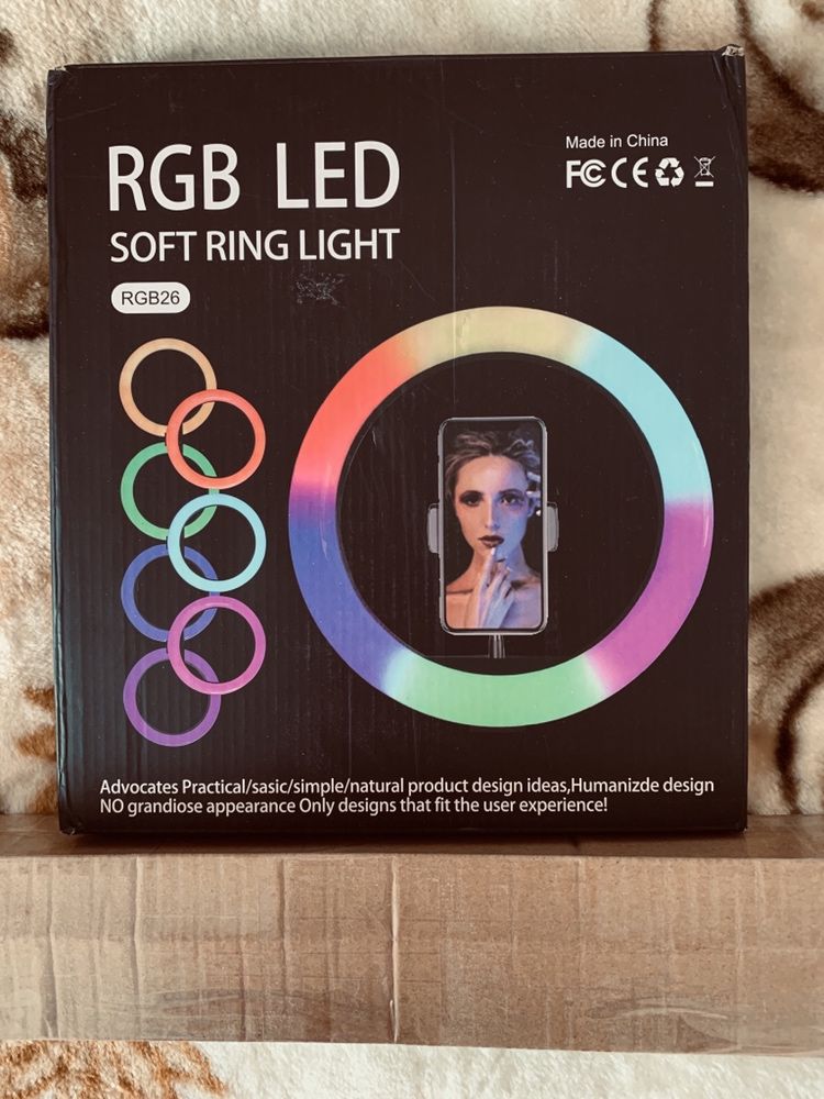 НОВАЯ кольцевая цветная лампа RGB 26 см + штатив 2 метра