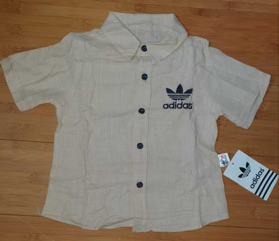 Compleu baiat Adidas 2 piese camasa si pantaloni bej/bleumarin 2 ani