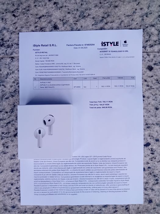 Vand Airpods 4 ANC,originale  cu factura