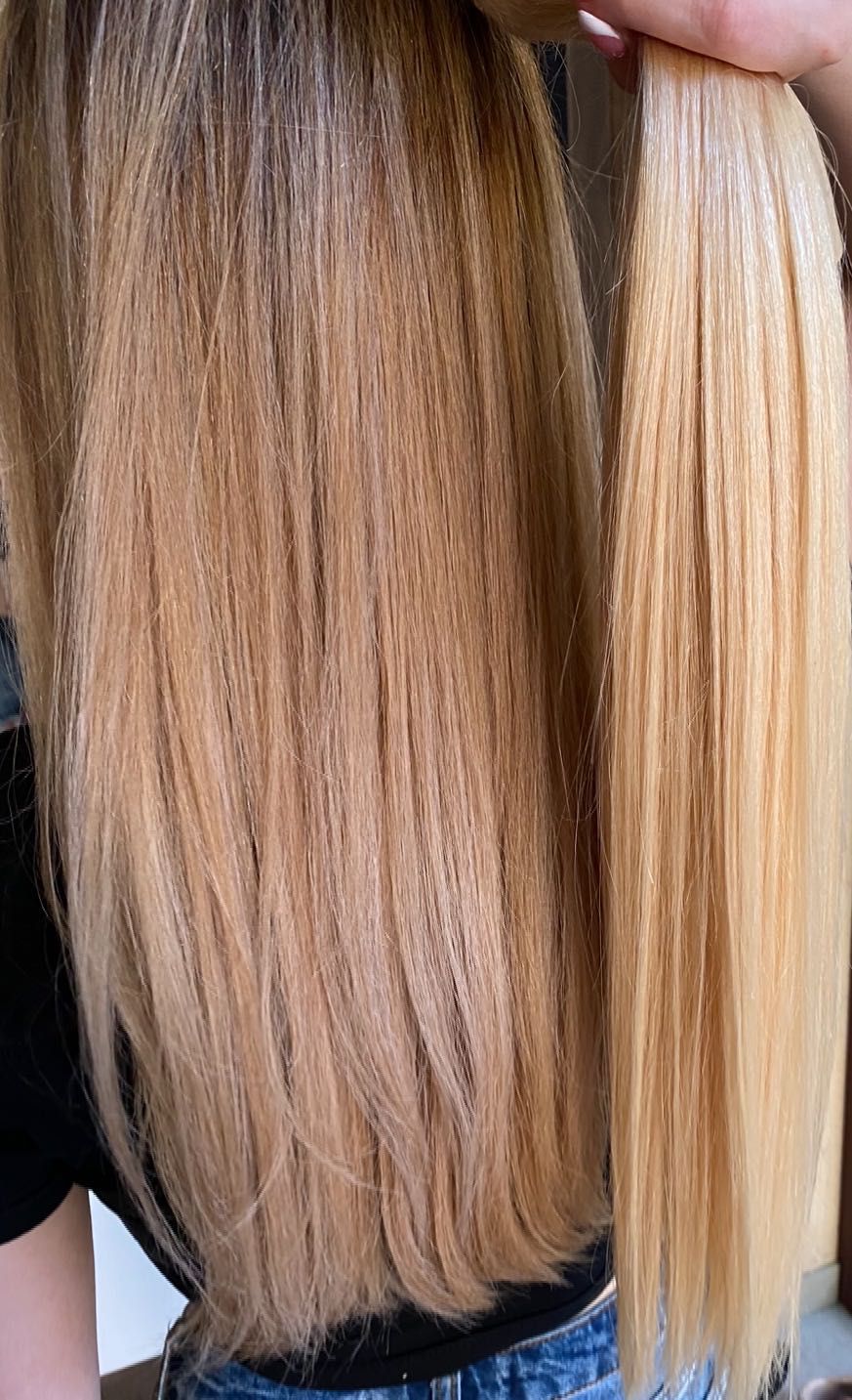 Удължения естествена коса на клипси (55 см, 200 гр, златно рус цвят)