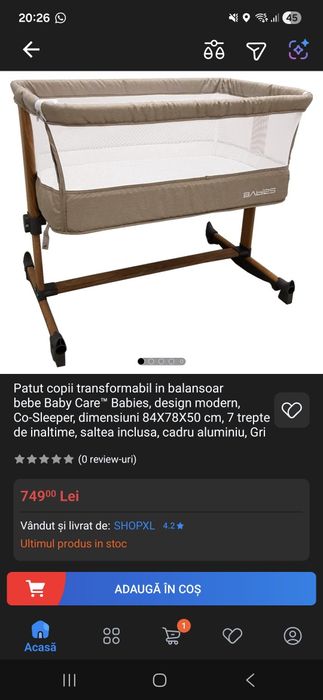 pătuț co-sleeper Kinderkraft Neste Up