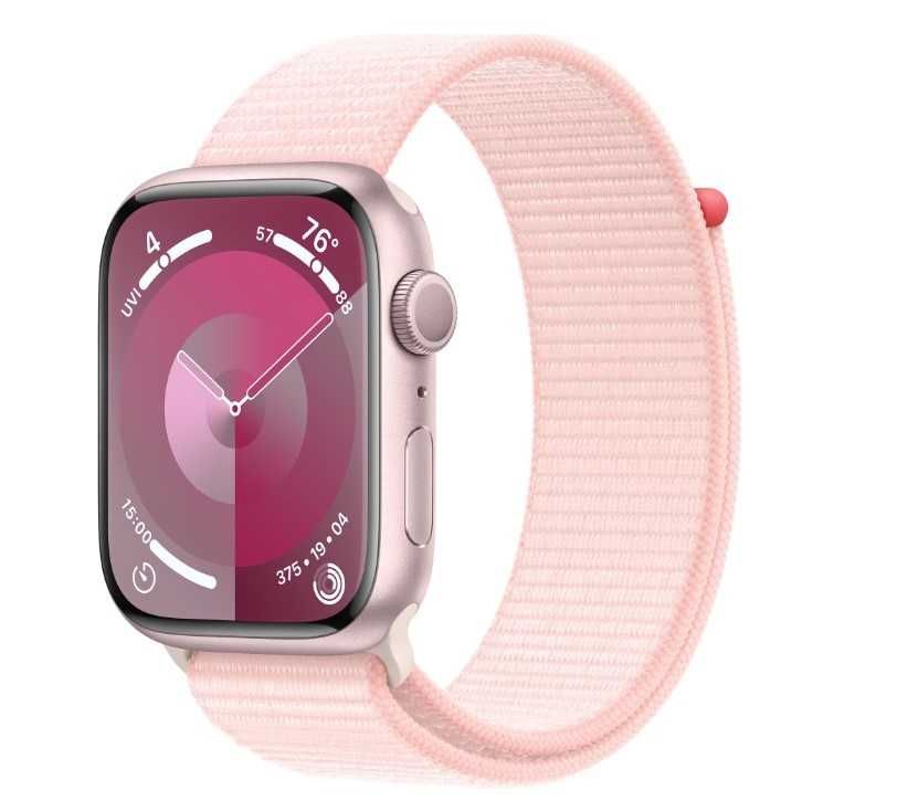 Apple Watch 9, GPS, Carcasa Pink Aluminium 45mm, Light Pink Sport Loop