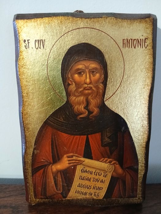Pictura pe lemn cu foita aurita "Sfantul Antonie" noua fara eticheta
