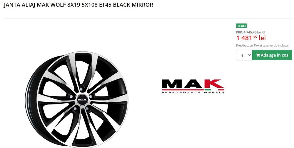 JANTE VOLVO XC90 -2021 - MAK WOLF 8x19 5x108 et45 BLACK MIRROR