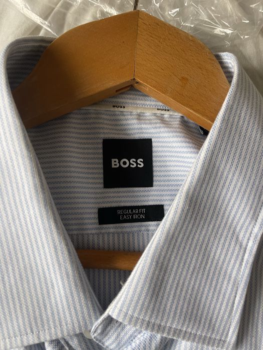 Мъжка риза Boss, сини раиета, EUR44, Памук