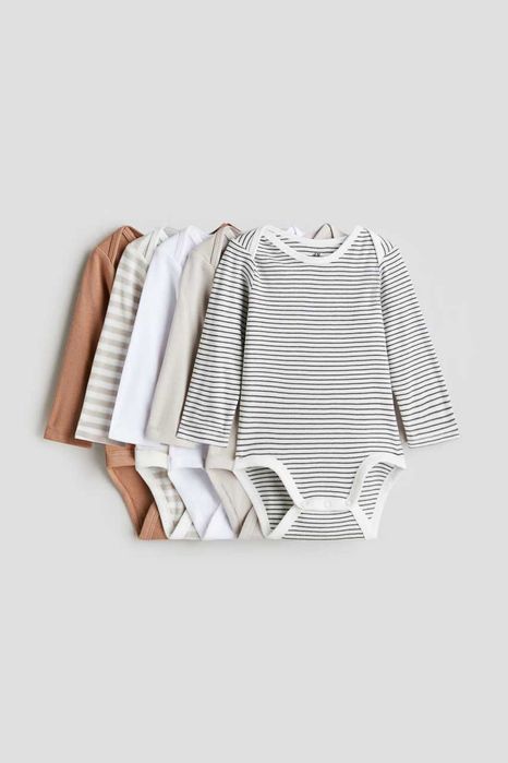 ‼️ Набор из 5 хлопковых боди H&M с длинным рукавом (Англия)