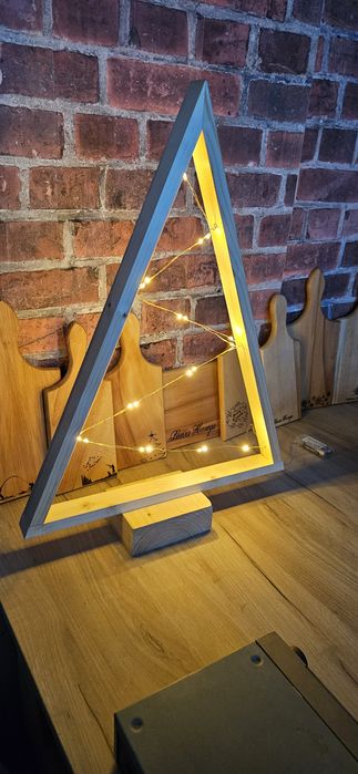 Дървени коледни елхи с лампички ръчна изработка