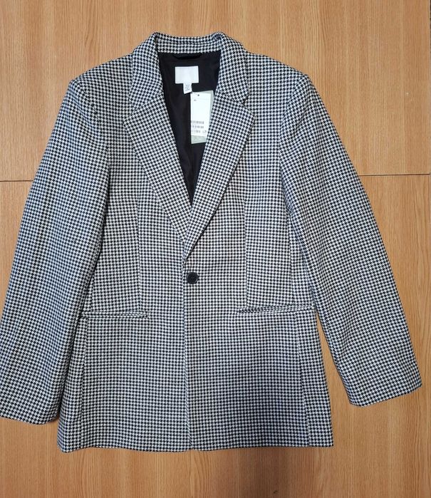 Sacou damă imprimeu pepit alb-negru nou cu etichetă H&M mărimea XS-S