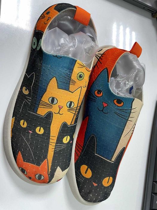 Espadrile de dama cu model pisicute, multicolor.