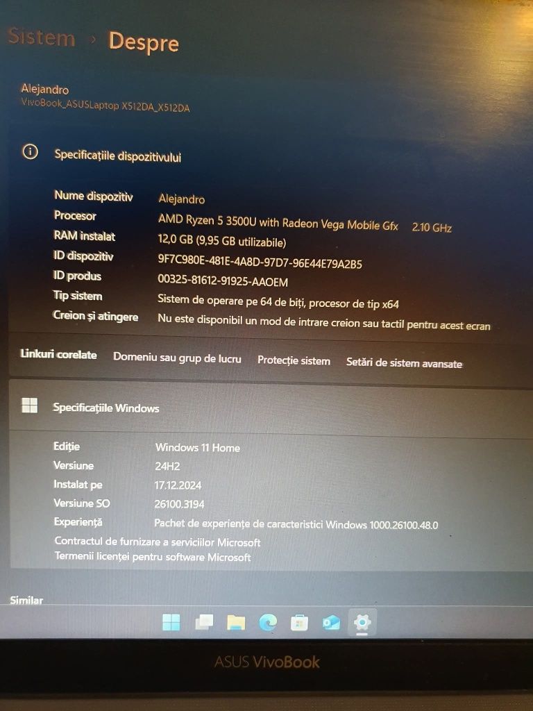 Laptop ASUS VivoBook X512DA AMD RYZEN 5, 12 GB Ram